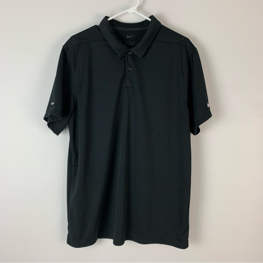 Nike Golf Polo Shirt Mens Size Large Short Sleeve Solid Black U-Line Logo